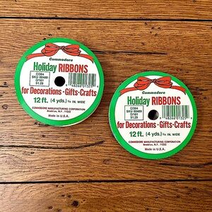 Commodore Holiday Ribbons Set of 2 NWT Vintage 12ft 3/4” Wide